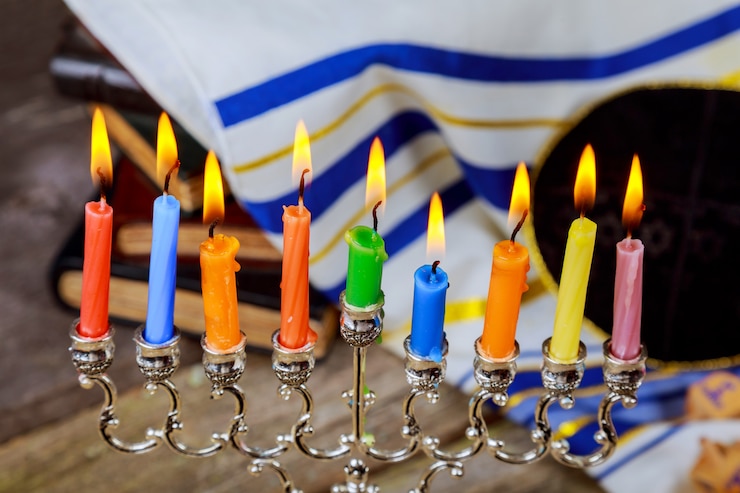 Zdjęcie święto żydowskie, symbol świąteczny chanuka, żydowski festiwal świateł
