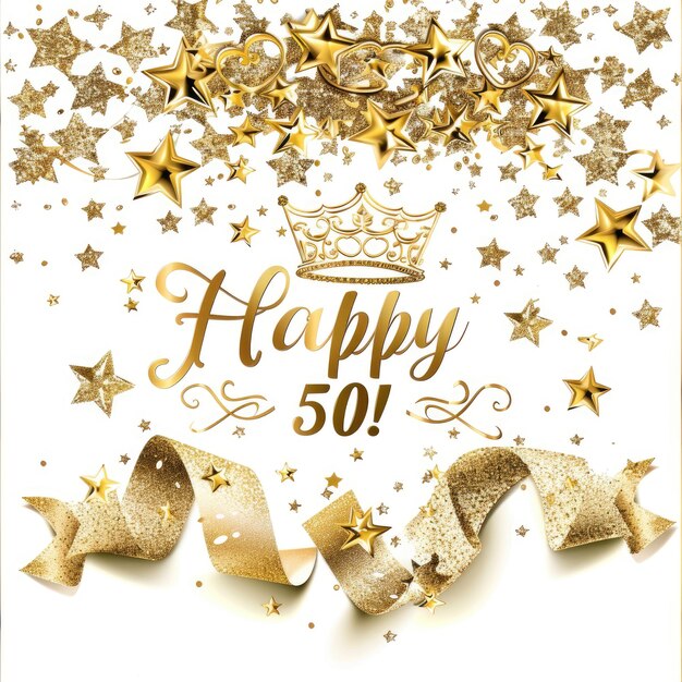 Świętowanie 50 szczęśliwych tekstów w uroczystej czcionce oznaczające radosny kamień milowy idealny dla zaproszeń urodzinowych ogłoszeń rocznicowych lub uroczystych projektów z wesołym i żywym tematem