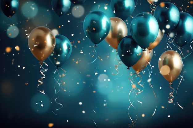 Świętowanie świątecznego tła z balonami helowymi na przyjęcie świąteczne dla chłopców zaprasza na baner powitalny