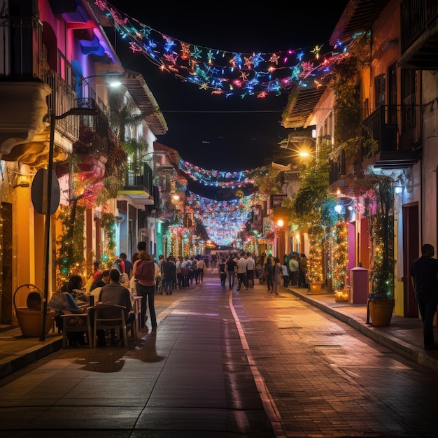 Zdjęcie Świętowe kolumbijskie tradycje i uroczystości świąteczne z żywymi światłami radosne spotkania i kulturowe ozdoby uchwycające ducha sezonu w kolumbii