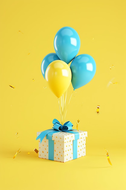 Świętowe pudełko z balonami na żółtym