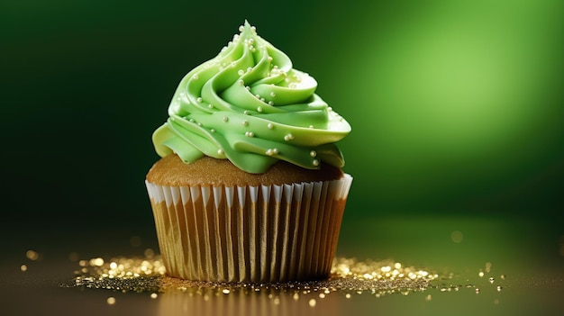 Świętowy zielony cupcake z posypkami na święto Świętego Patricka Generatywna sztuczna inteligencja