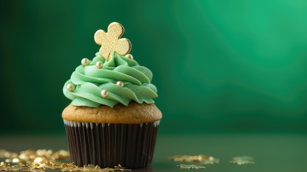 Świętowy zielony cupcake z posypkami na święto Świętego Patricka Generatywna sztuczna inteligencja