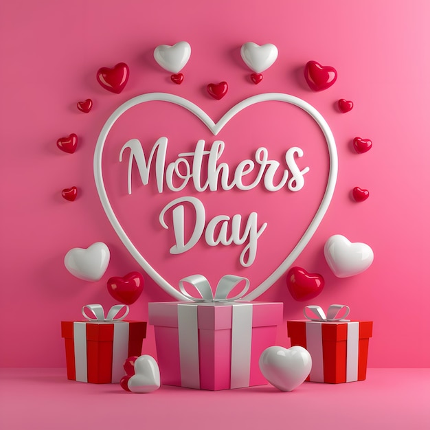 Świętuj Dzień Matki w stylu Różowe tło z sercami i prezentami dla mediów społecznościowych