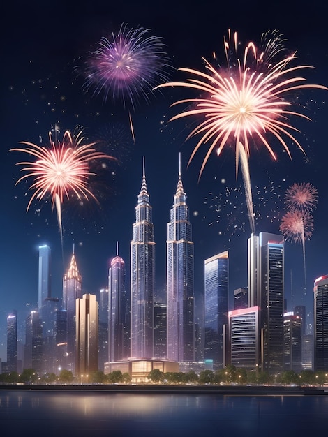 Świętuj nowy rok w mieście z fajerwerkami wygenerowanymi przez sztuczną inteligencję