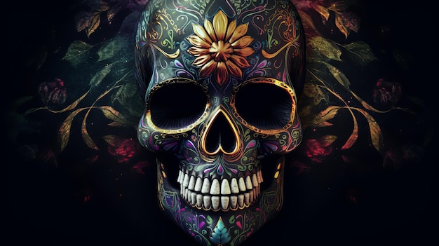 Świętuj życie i śmierć za pomocą kolorowego projektu czaszki Day of the Dead