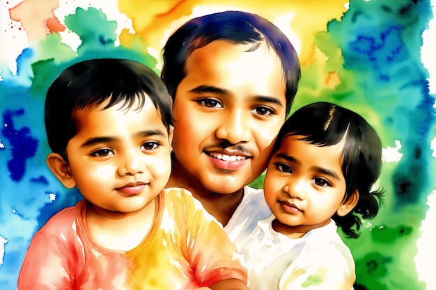 Świętujemy dzień ojca indyjski chłopiec indyjska dziewczyna indyjski ojciec i dziecko Generacyjna sztuczna inteligencja