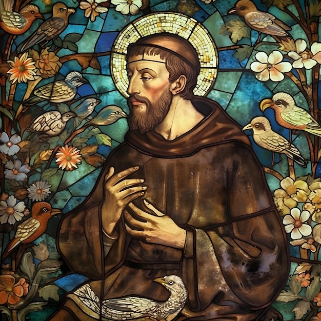 Zdjęcie Święty franciszek z asyżu witraż w stylu generatywnym ai św. franciszek z asyżu