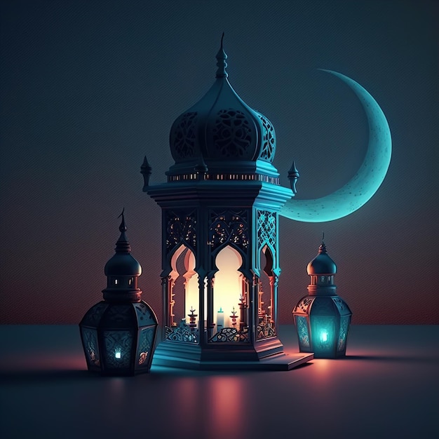 Święty księżyc Ramadan Kareem. Miesiąc postu dla muzułmanów. Generatywna sztuczna inteligencja