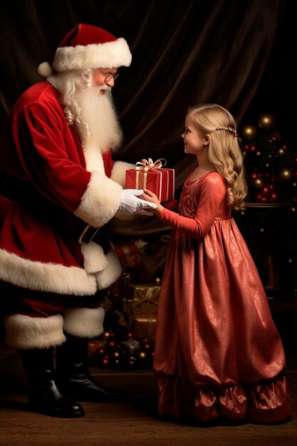 Święty Mikołaj daje prezent dziecku