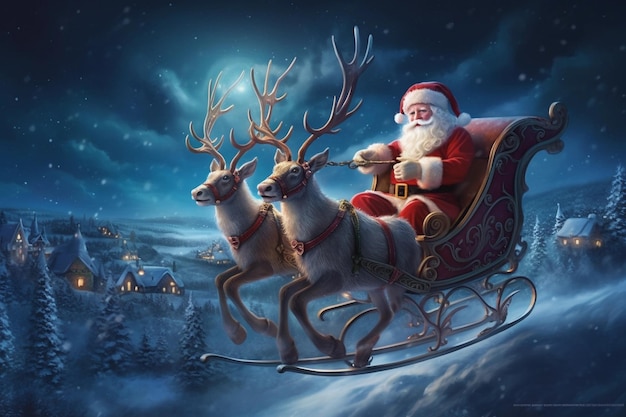 Święty Mikołaj i jego świąteczne sanie dostarczają świątecznej radości