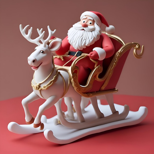 Święty Mikołaj i renifery na saniach ilustracja 3D
