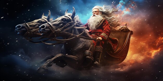 Święty Mikołaj jadący saniami wypełnionymi prezentami Generative Ai