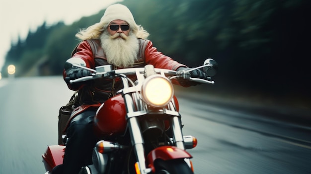 Święty Mikołaj jedzie na motocyklu Boże Narodzenie na rowerze