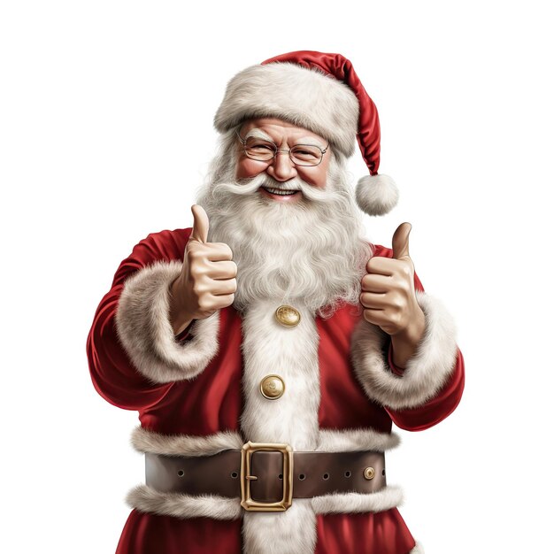 Święty Mikołaj pokazujący kciuki do góry na białym lub przezroczystym tle Wygenerowano sztuczną inteligencję
