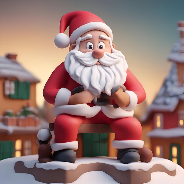 Święty Mikołaj siedzi na kominie we wsi ilustracja 3D