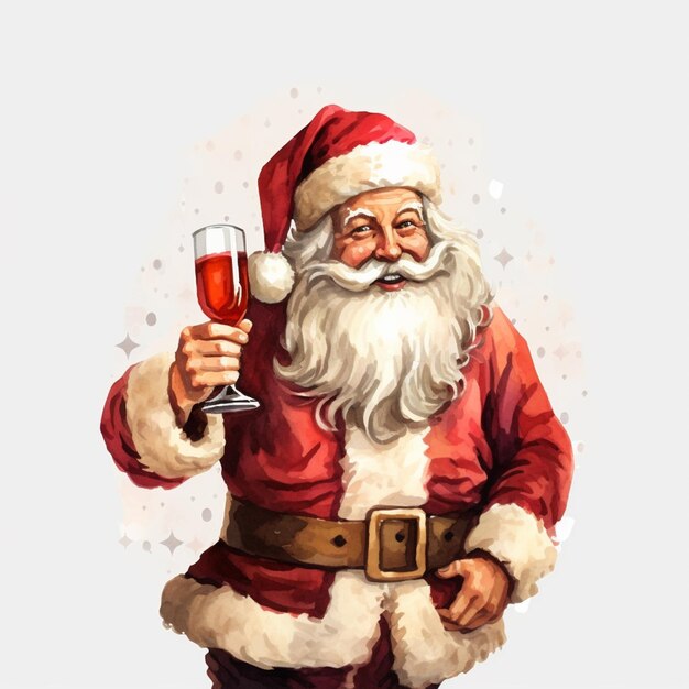 Święty Mikołaj trzyma kieliszek wina i butelkę wina generatywnego ai
