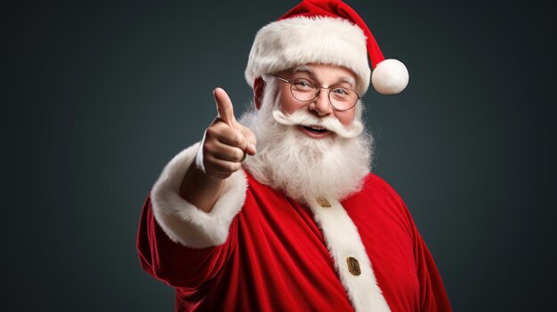 Święty Mikołaj wskazuje na baner reklamowy z miejscem na tekst Generacyjna sztuczna inteligencja