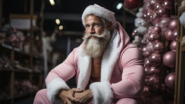 Święty Mikołaj z krótką białą brodą w siłowni wyciszony przejść chłodny noel ojciec zdjęcie obrazu