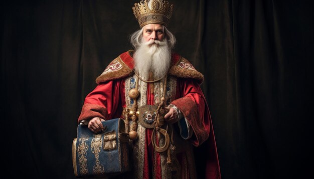 Zdjęcie Święty mikołaj z laską i torbą w odzieży rosyjskiego prawosławnego księdza