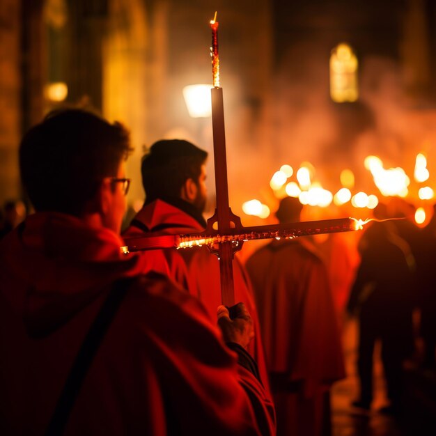 Zdjęcie Święty tydzień z procesjami i modlitwami z krzyżem w żywych kolorach