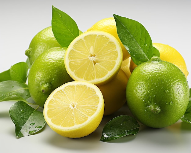Świeża naturalna limonka z białym tłem liści