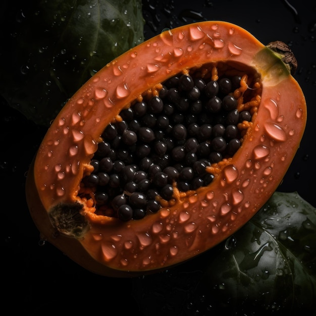 Świeża papaja bezszwowe tło widoczne krople wody generatywnej AI
