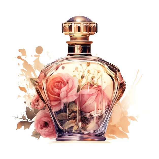 Świeża piękna butelka perfum z kwiatami Generative ai