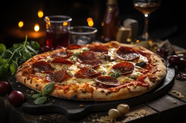 Świeża pizza z topionym serem i soczystą pepperoni generatywną IA