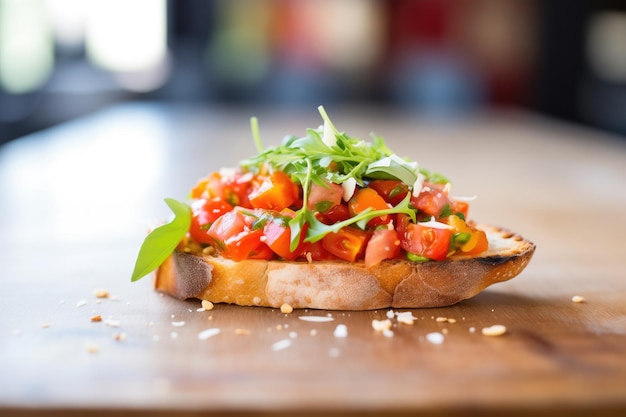 Świeża pomidorowa bruschetta z bazylią na chlebie chrupiącym