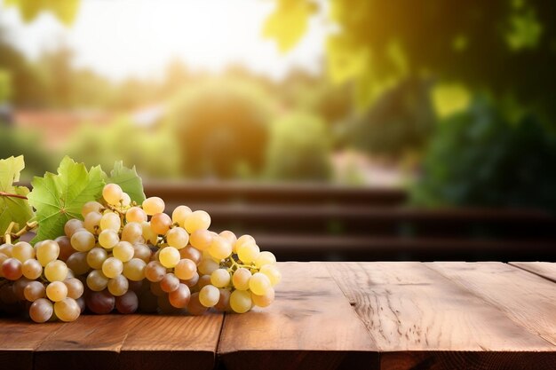 Świeże białe winogrona na drewnianym stole Generatywne Ai