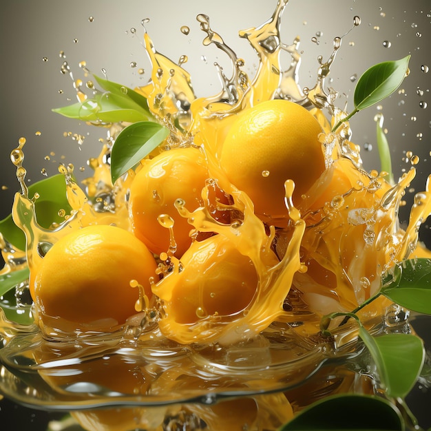 Świeże cytryny i żółte mango posypane wodą