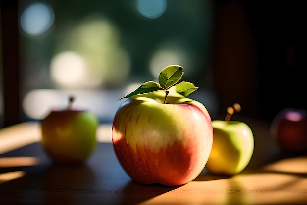 Świeże czerwone jabłka na drewnianym tle zawartość generowana przez AI