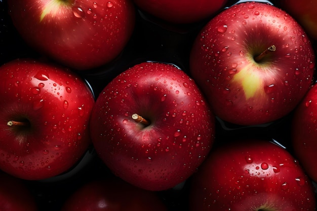 Świeże czerwone jabłko owoce bezszwowe tło widoczne krople wody pod kątem napowietrznych