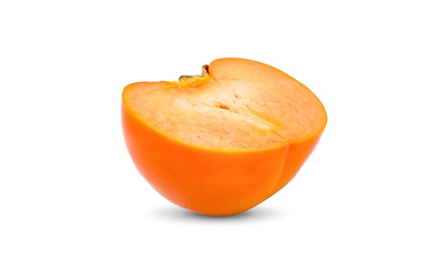 Świeże dojrzałe persimmons z liściem na białym tle