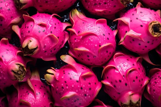 Świeże dragonfruits bezszwowe tło widoczne krople wody pod kątem napowietrznych