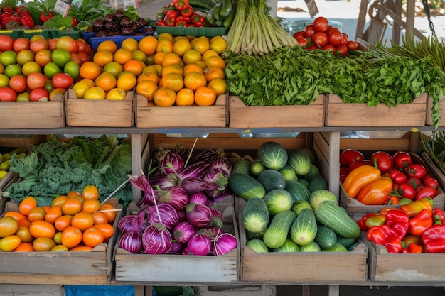 Świeże ekologiczne owoce i warzywa na targu rolniczym Generatywna sztuczna inteligencja