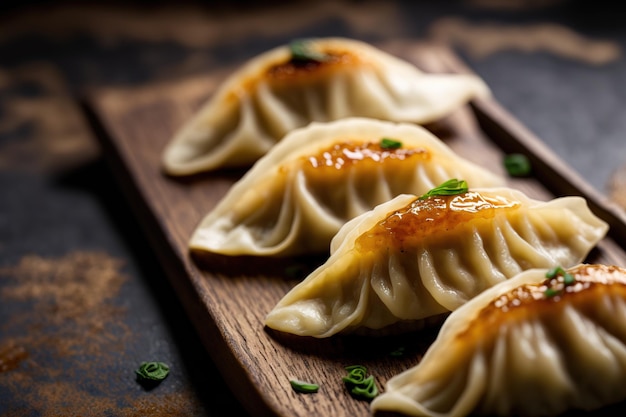 Świeże Gyoza, które można ugotować Japońskie pierogi są popularne wąska głębia ostrości Zbliżenie