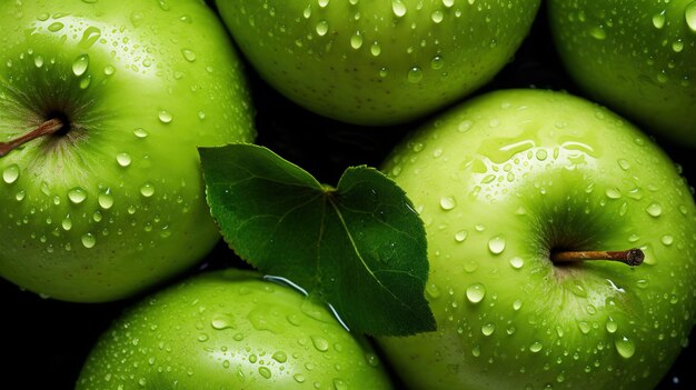 Świeże i soczyste zielone jabłka Tło na pulpicie Fotografia jedzenia z bliska