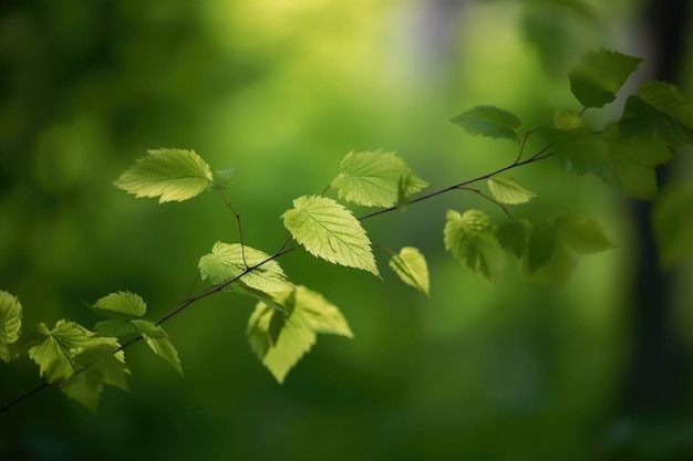 Świeże i zielone liście zielony bokeh na niewyraźnym zielonym tle Makiety generatywnej sztucznej inteligencji