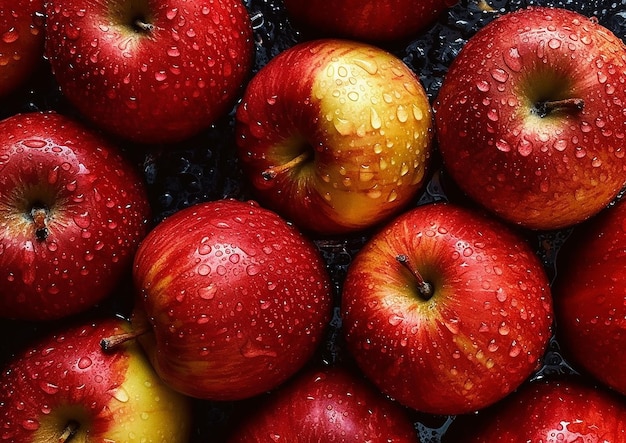 Świeże jabłka bezszwowe tło ozdobione błyszczącymi kropelkami wody