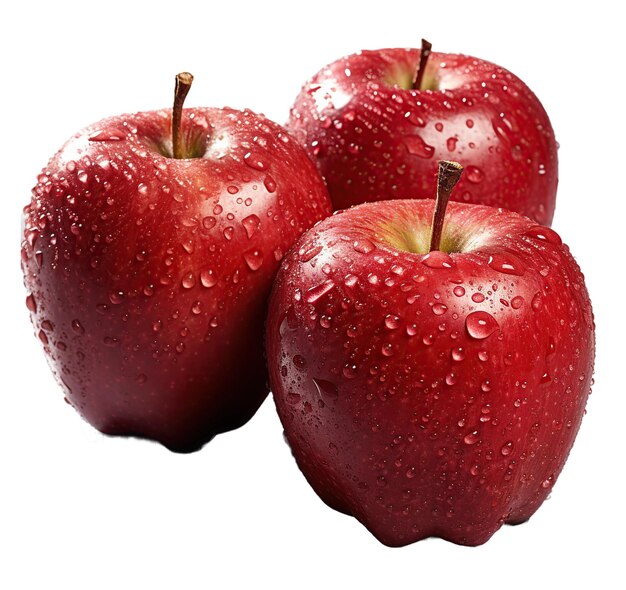 Świeże jabłka z kroplami izolowanymi na białym lub przezroczystym tle Obraz wygenerowany przez AI