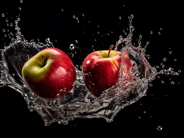 Świeże jabłka z pluskiem wody Generative AI