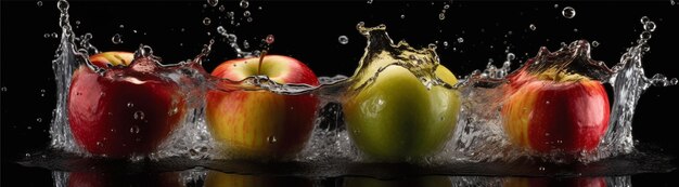 Świeże jabłka z pluskiem wody Generative AI