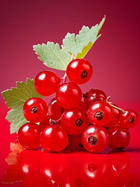 Świeże organiczne jagody czerwonej porzeczki Fotorealistyczna ilustracja pionowa Zdrowa dieta wegetariańska AI Wygenerowana jasna ilustracja z pysznymi soczystymi jagodami czerwonej porzeczki
