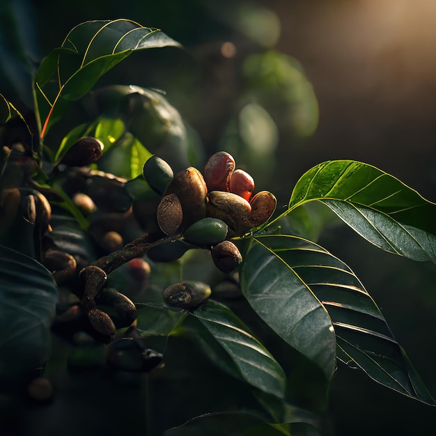 Świeże organiczne ziarna kawy na tropikalnej plantacji