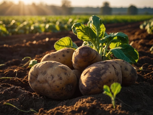 Świeże organiczne ziemniaki na farmie na polu zbierające ziemniaki z gleby