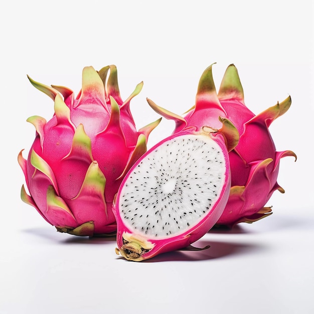 Świeże owoce całe i podzielone dragon fruit generowane ai