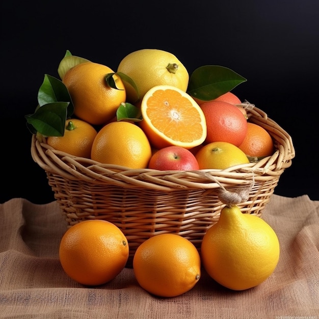 świeże owoce cytrusowe w zdrowym koszu