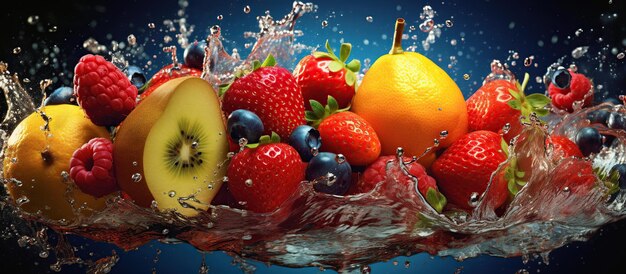 świeże owoce i woda w tle